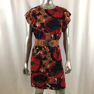 Ann Taylor LOFT Floral Orange Navy Shift Dress